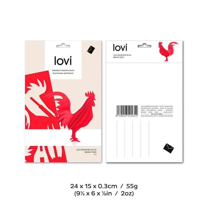 Lovi 3D Puzzle Decor Rooster 10cm Bright Red image number 1